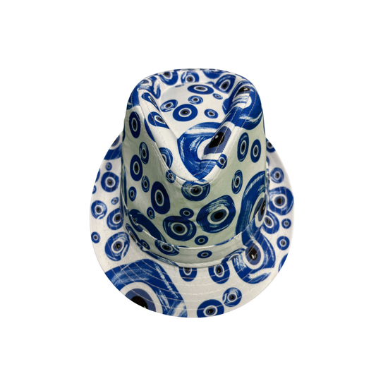 IGO2507338 Blue and White Polka Dot Abstract Print Trilby Hat