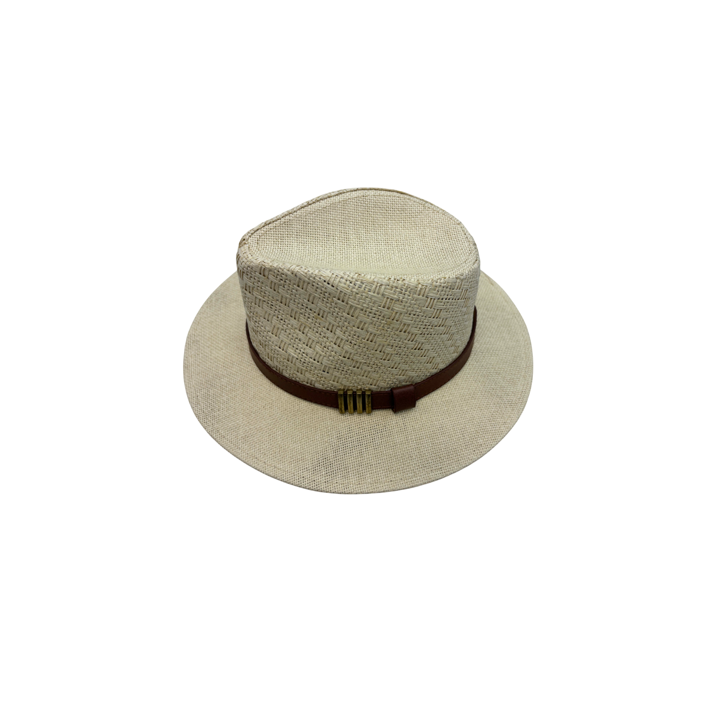 IGO2507377 Vintage Leather Buckle Designed Woven Straw Fedora Hat