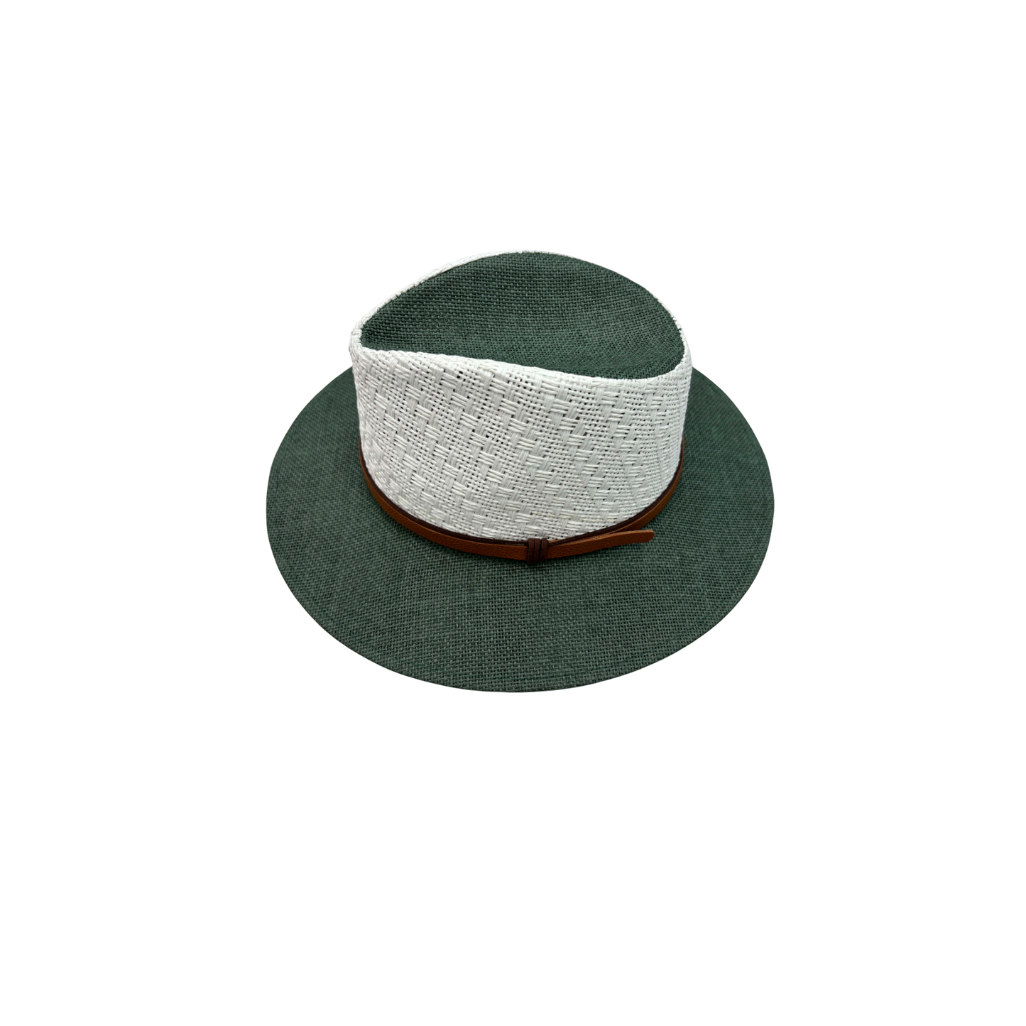 IGO2507378 Color-Block Design Leather Buckle Straw Fedora Hat