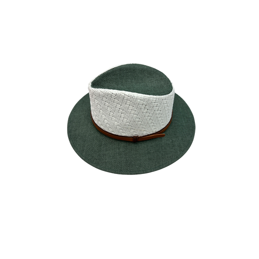 IGO2507378 Color-Block Design Leather Buckle Straw Fedora Hat