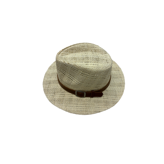 IGO2507379 Classic Leather Buckle Designed Woven-Texture Straw Fedora Hat