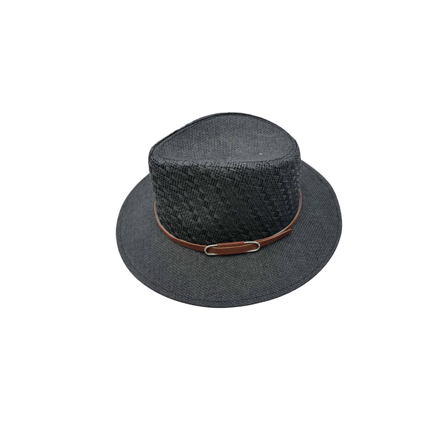 IGO2507382 Classic Leather Buckle Designed Woven Straw Fedora Hat