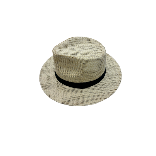 IGO2507383 Classic Black Webbing Designed Woven-Texture Straw Fedora Hat