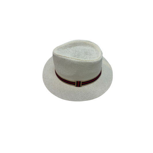 IGO2507389 Color-block Striped Webbing Decorative Straw Fedora Hat