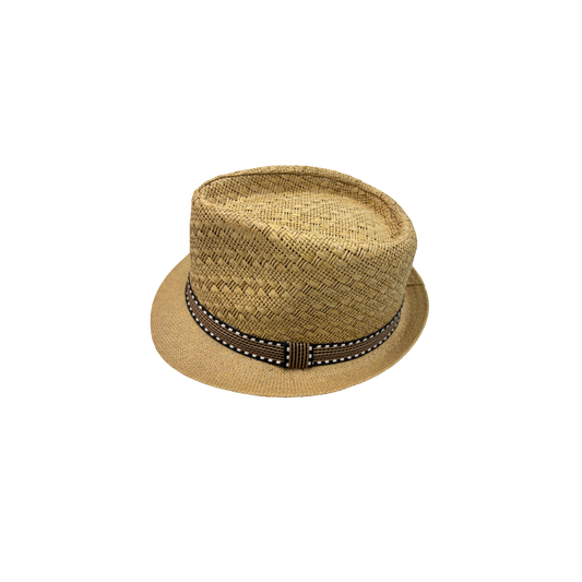 IGO2507396 Color-Block Striped Webbing Woven-Texture Trilby Hat