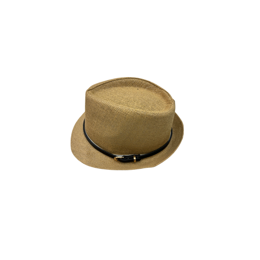 IGO2507397 Vintage Double-Buckle Leather Strap Trilby Hat