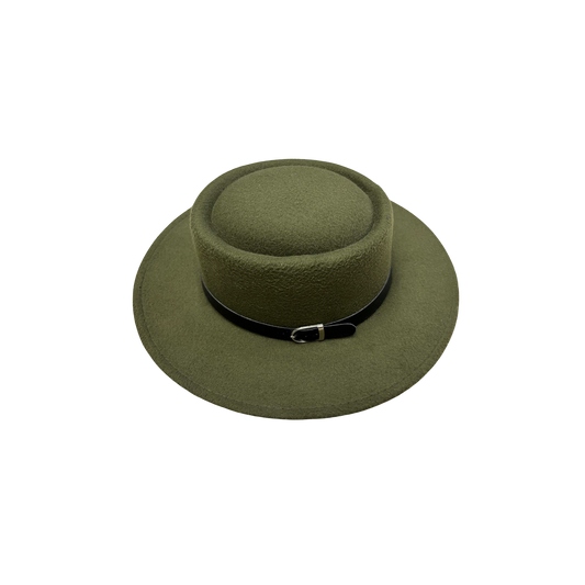 IGO2507424 Stylish Leather Belt Buckle Decorated Wide-Brim Round-Top Bowler Hat