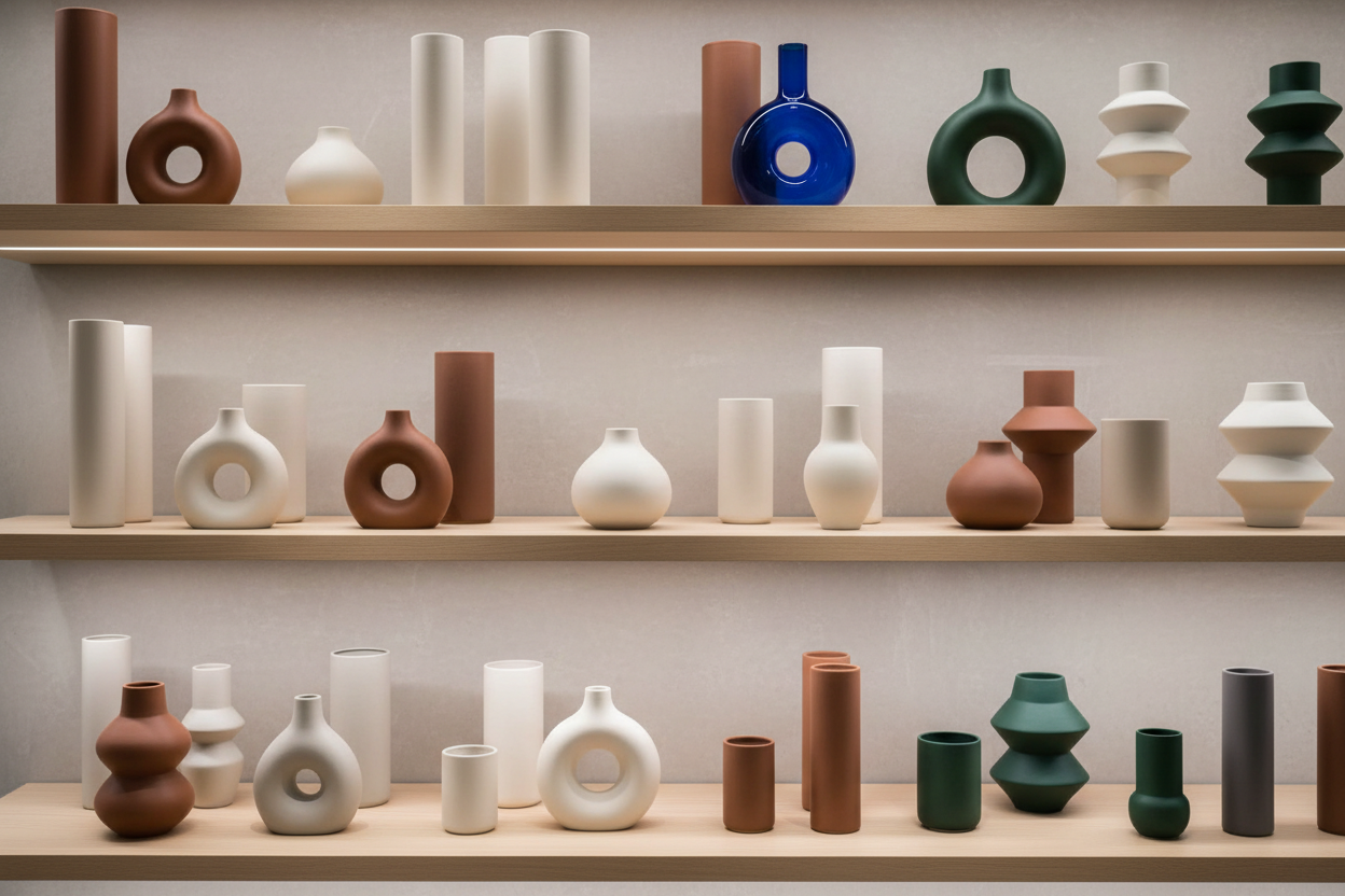 Shelves of modern vases